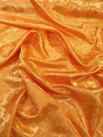 Floral Rose Jacquard Satin Fabric / Orange / Sold By The Yard