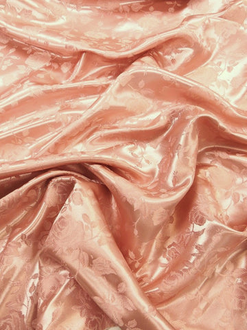 Floral Rose Jacquard Satin Fabric / Peach / Sold By The Yard