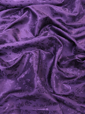 Floral Rose Jacquard Satin Fabric / Purple / Sold By The Yard