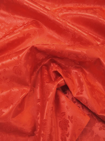 Floral Rose Jacquard Satin Fabric / Red / Sold By The Yard