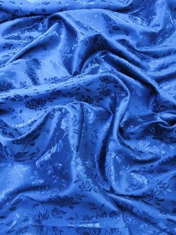 Floral Rose Jacquard Satin Fabric / Royal Blue / Sold By The Yard