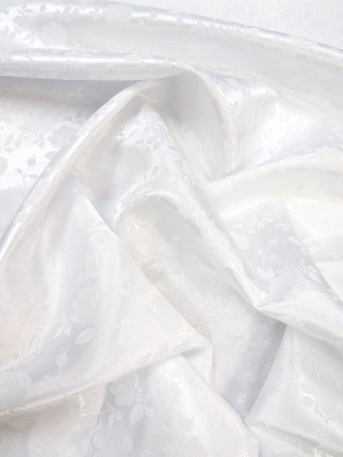 Floral Rose Jacquard Satin Fabric / White / Sold By The Yard