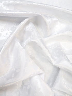 Floral Rose Jacquard Satin Fabric / White / Sold By The Yard