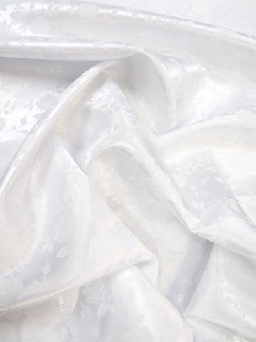 Floral Rose Jacquard Satin Fabric / White / Sold By The Yard
