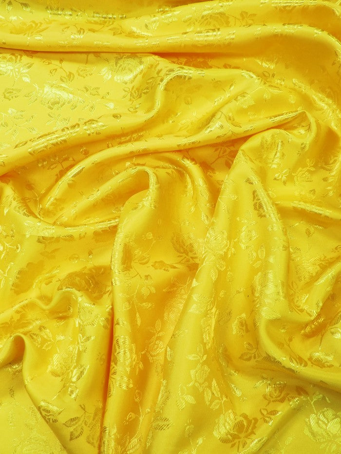 Floral Rose Jacquard Satin Fabric / Yellow / Sold By The Yard