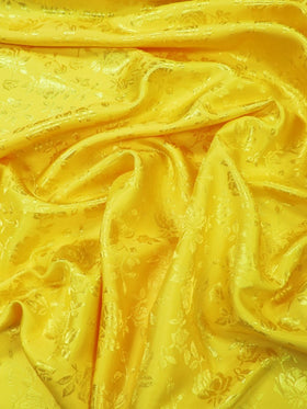 Floral Rose Jacquard Satin Fabric / Yellow / Sold By The Yard
