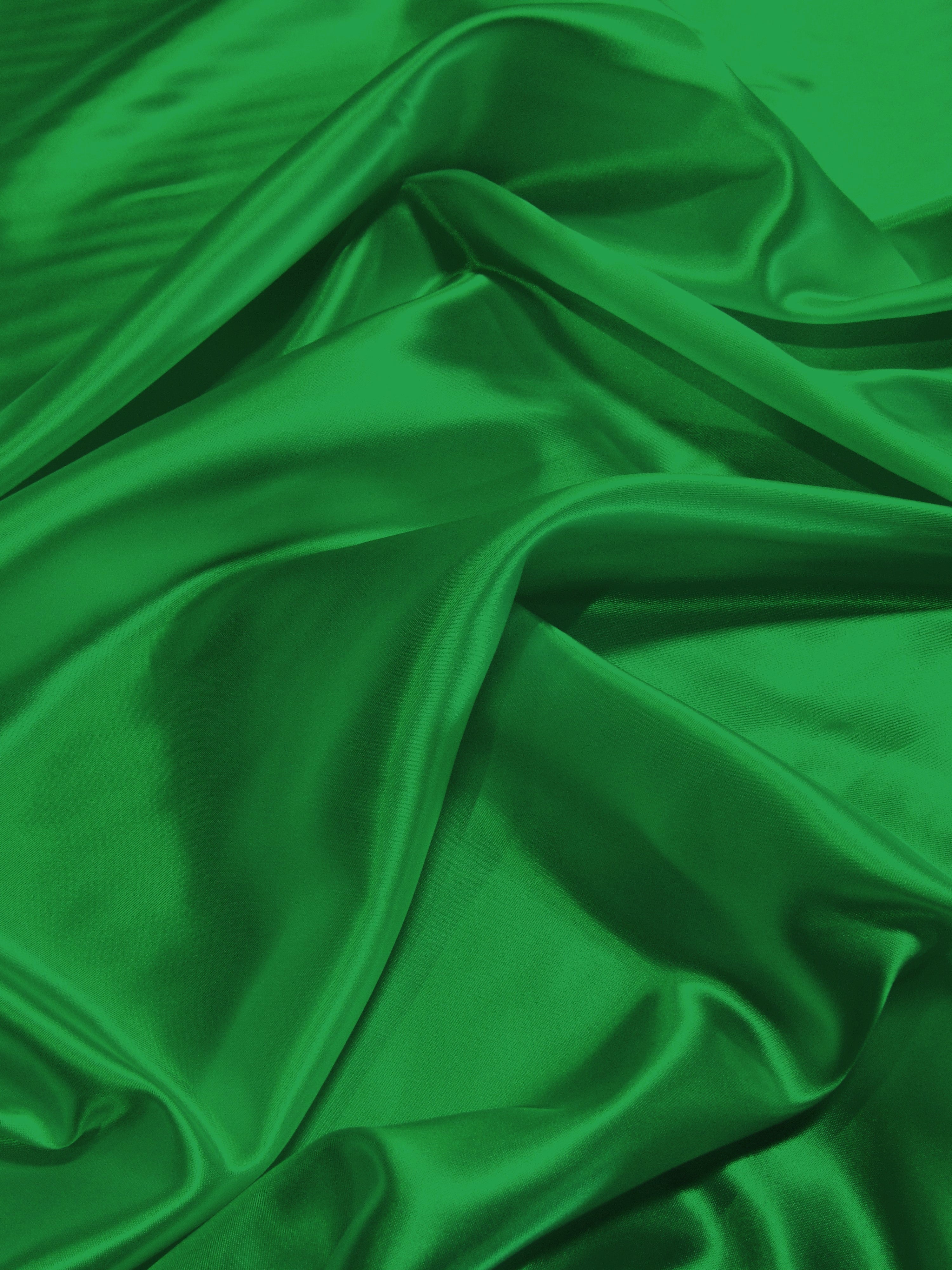 Solid Medium Weight Shiny Satin Fabric / Kelly Green / Sold By The Yard
