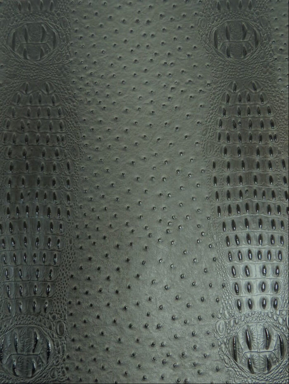 Mutant Ostrich Gator Embossed Vinyl Fabric / Wild Charcoal / By The Roll - 30 Yards