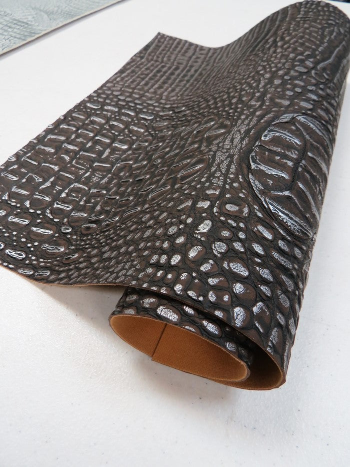 Chocolate/Silver Metallic Caiman Gator Vinyl / 30 Yard Roll