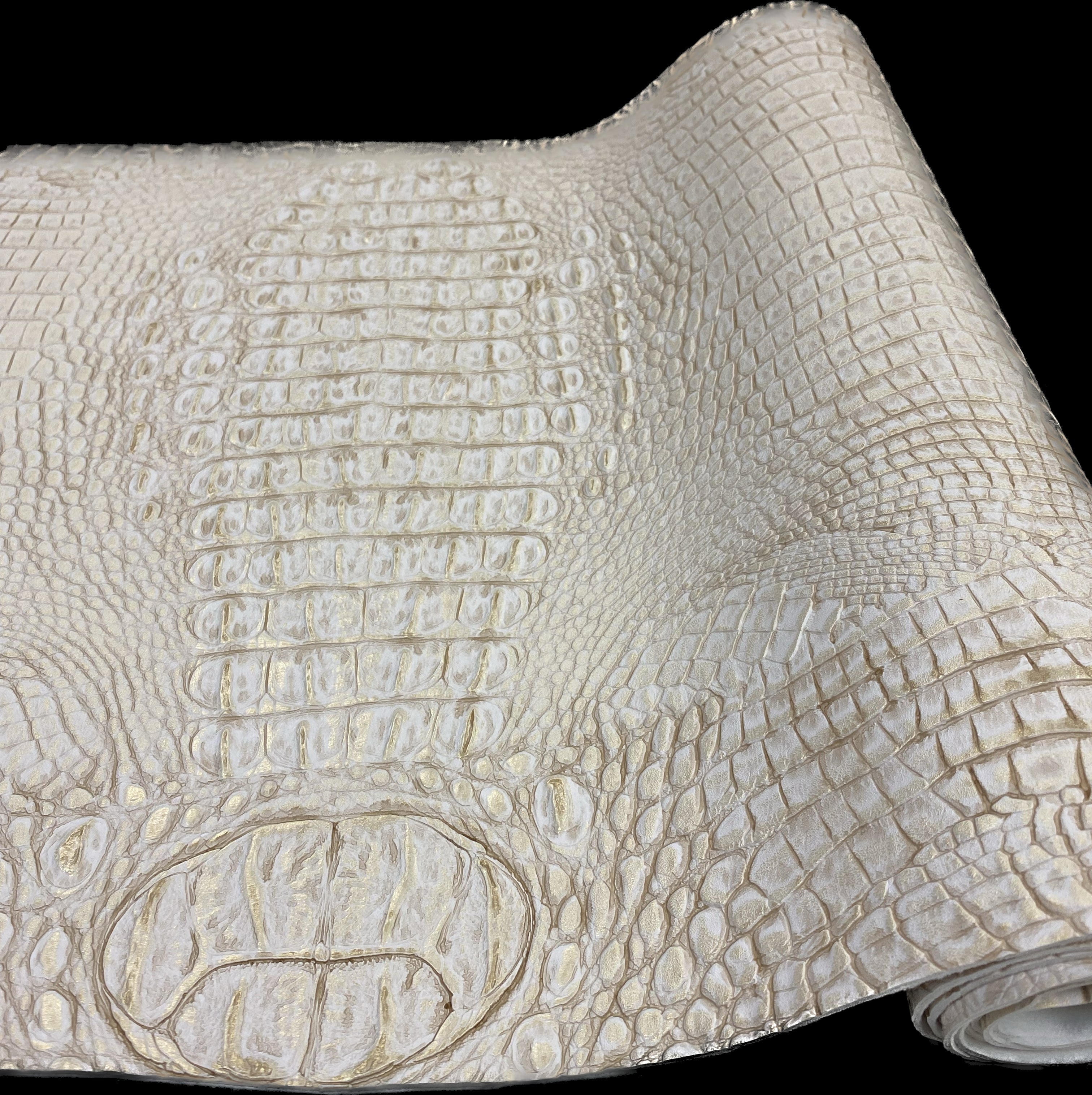 White/Gold Metallic Caiman Gator Vinyl / 30 Yard Roll - 0