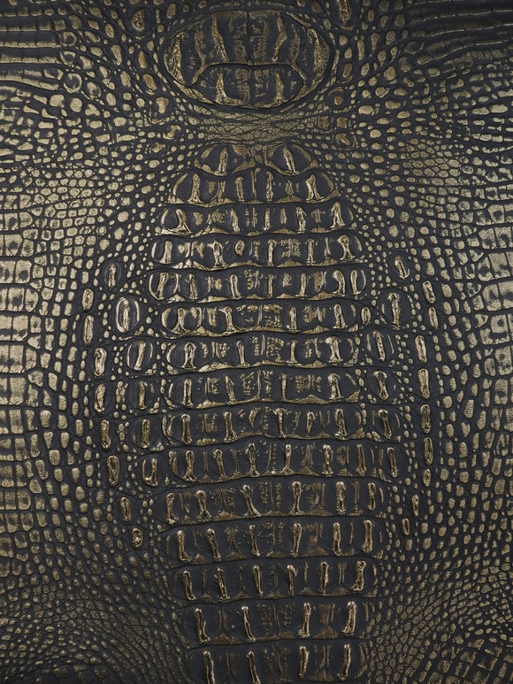 Black/Gold Metallic Caiman Gator Vinyl / 30 Yard Roll