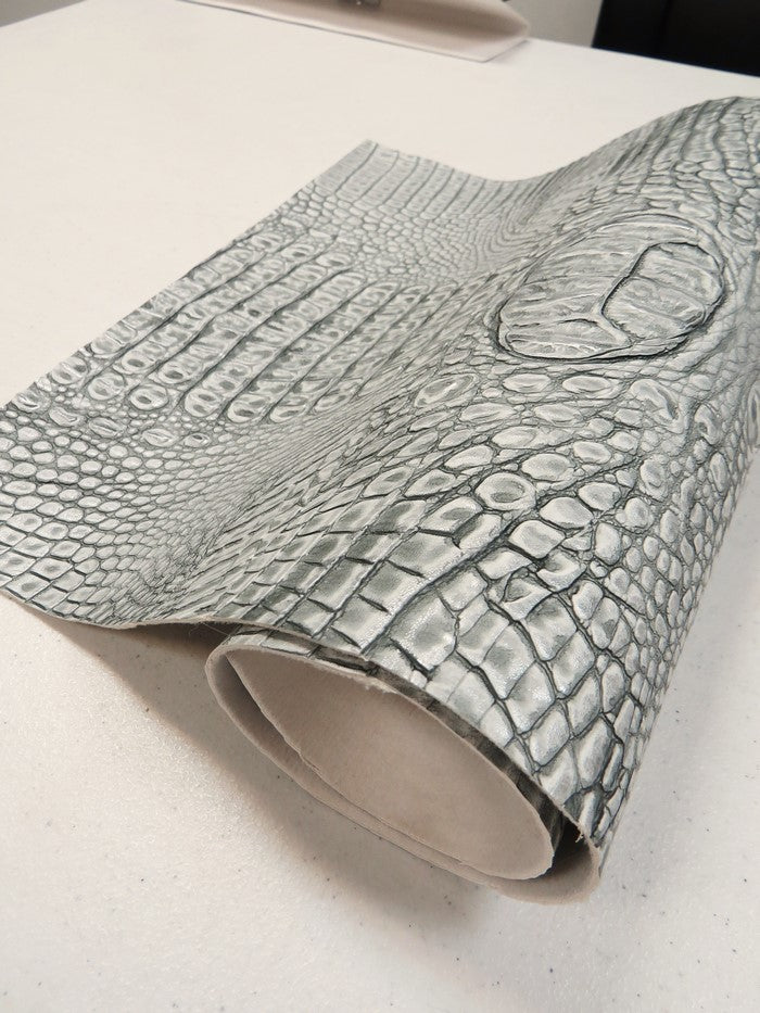 Cement/Silver Metallic Caiman Gator Vinyl / 30 Yard Roll
