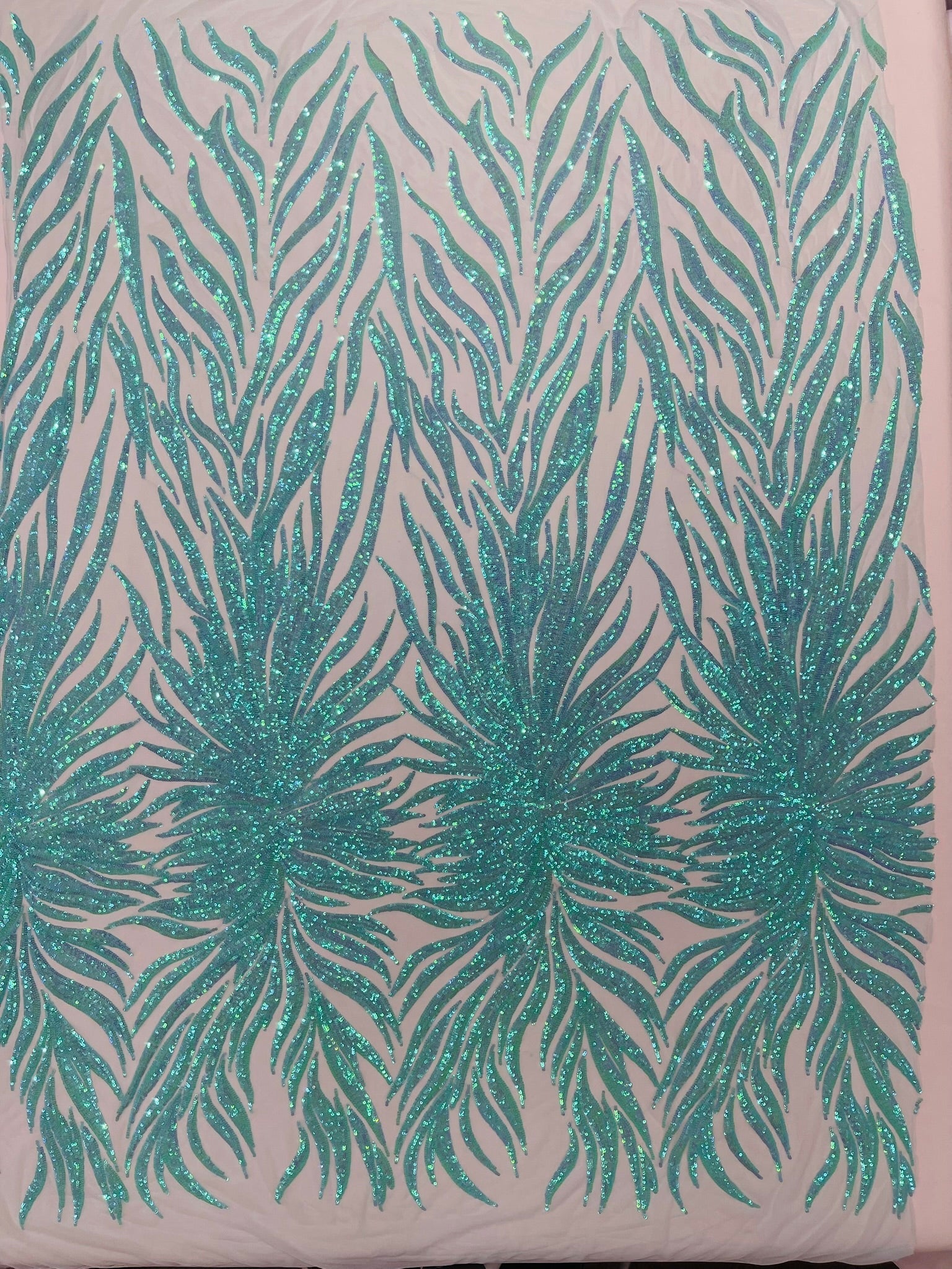 Phoenix Feather Sequin Stretch Mesh Fabric / Sold by the Yard