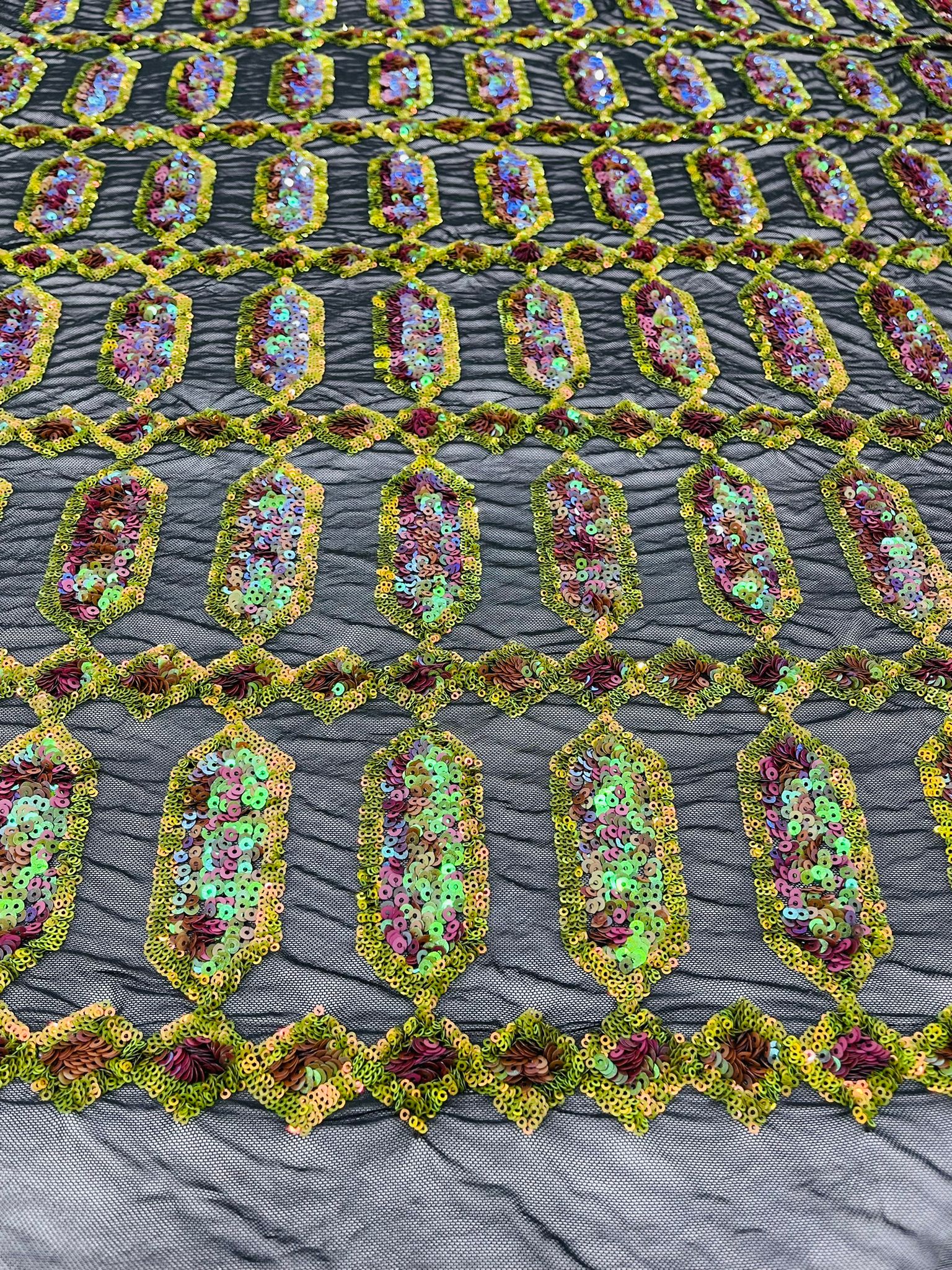 Jewel Iridescent Sequin Stretch Mesh Fabric / Sold by the Yard