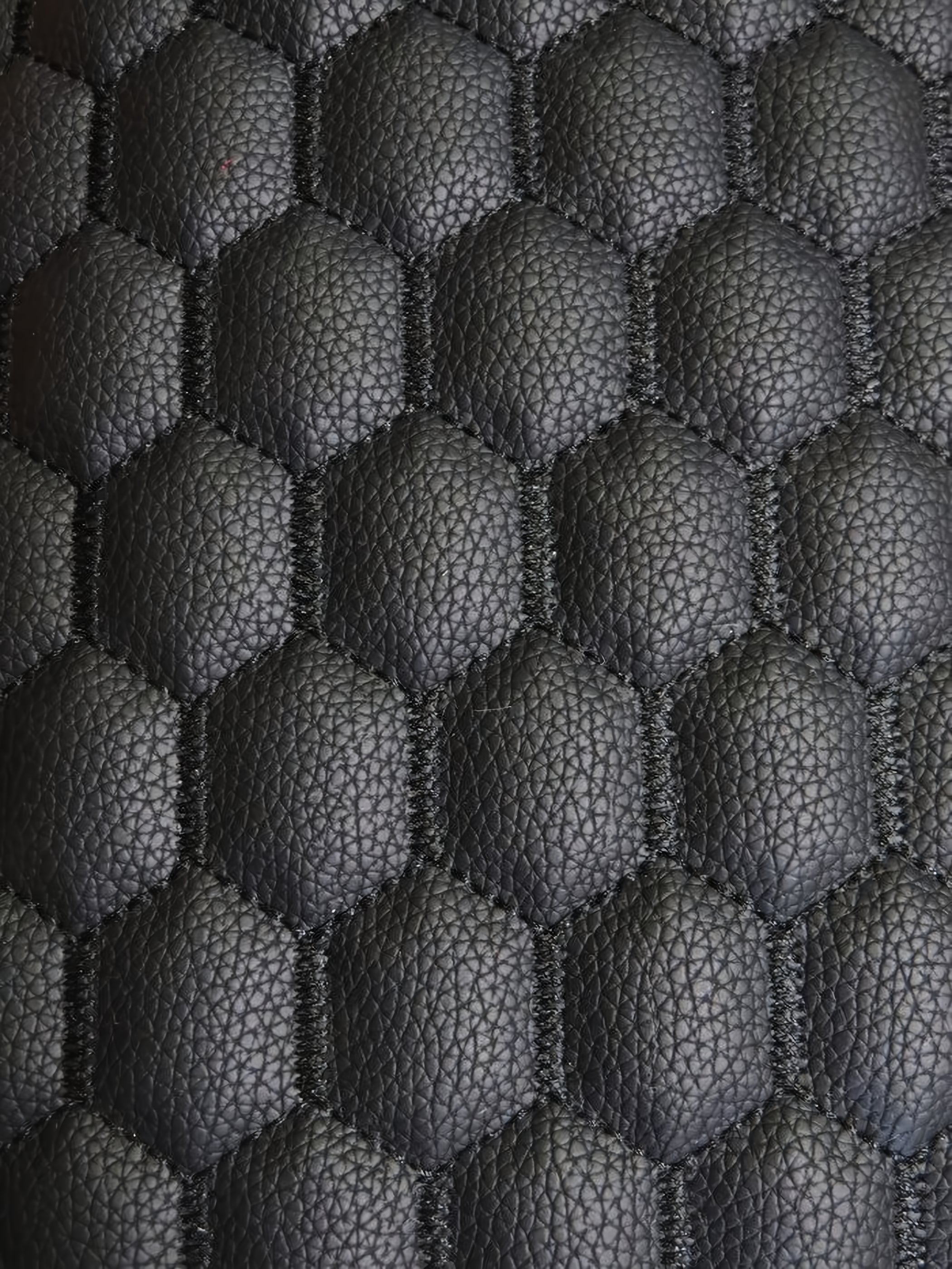 Hex Honeycomb Quilt Automotive Vinyl Foam Fabric / Black