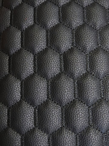 Hex Honeycomb Quilt Automotive Vinyl Foam Fabric / Black