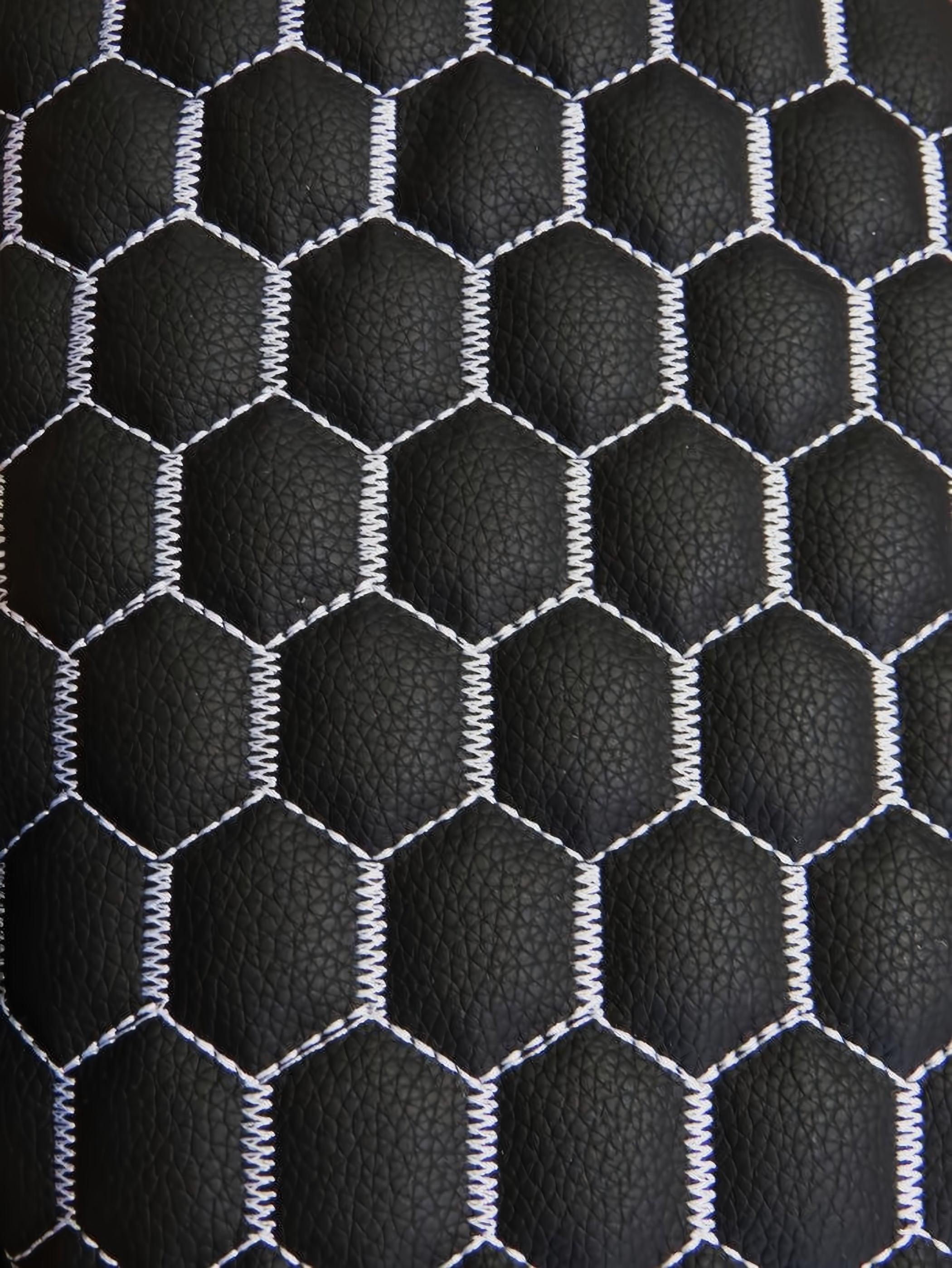 Hex Honeycomb Quilt Automotive Vinyl Foam Fabric / Black with White Thread