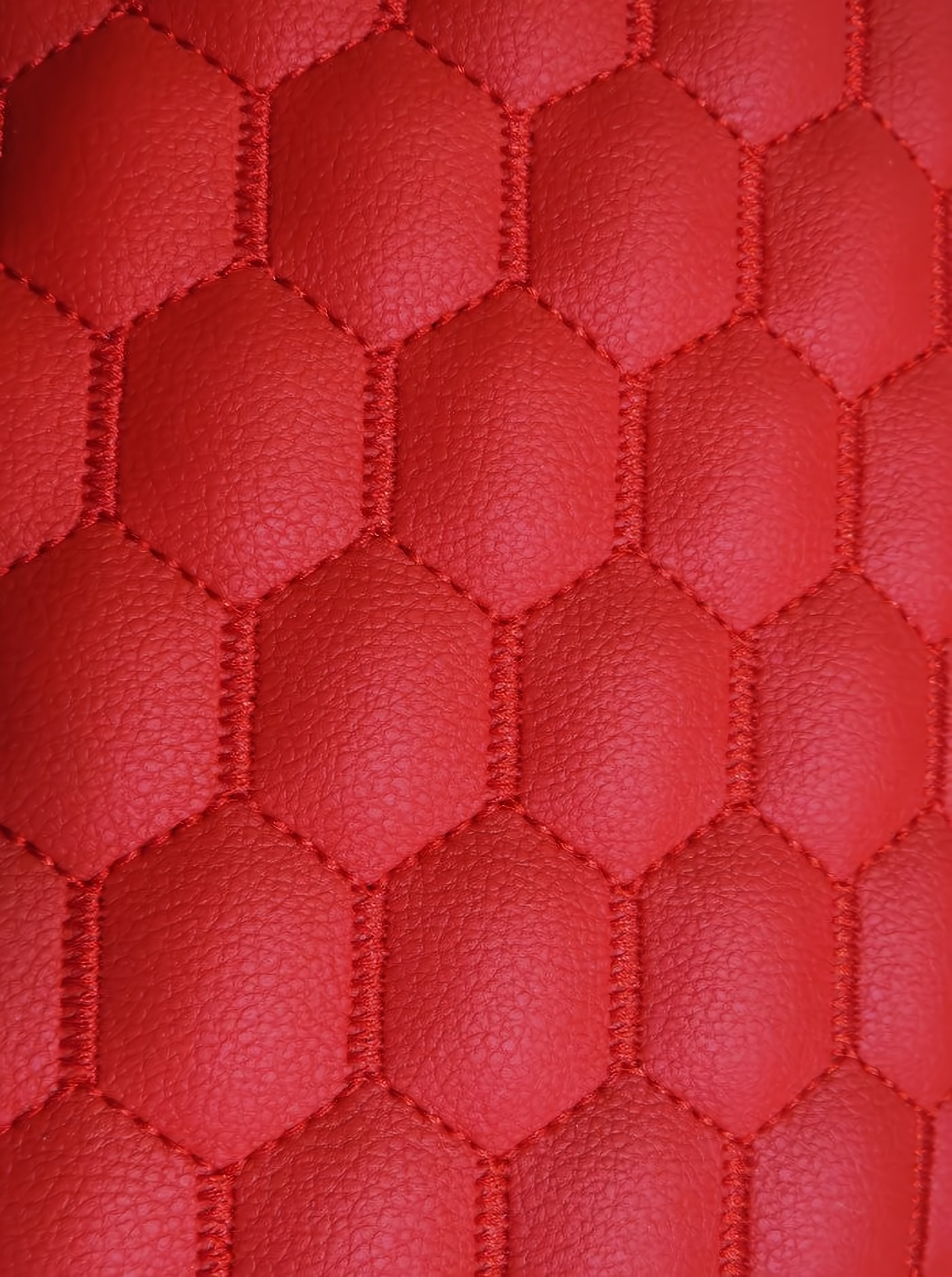 Hex Honeycomb Quilt Automotive Vinyl Foam Fabric / Can Red with Red Thread