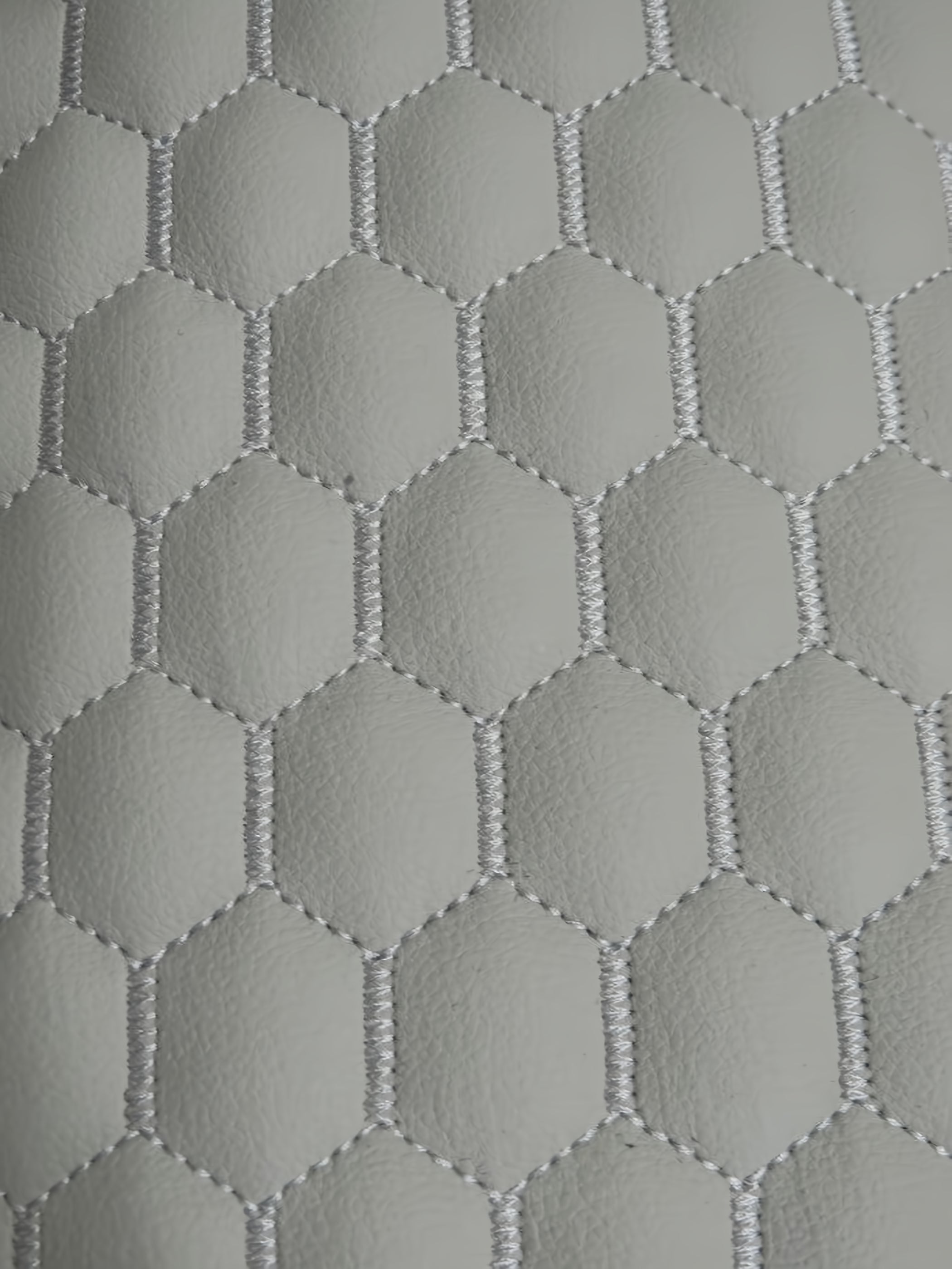 Hex Honeycomb Quilt Automotive Vinyl Foam Fabric / Silver with Grey Thread