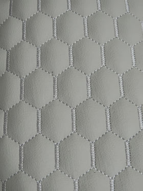 Hex Honeycomb Quilt Automotive Vinyl Foam Fabric / Silver with Grey Thread