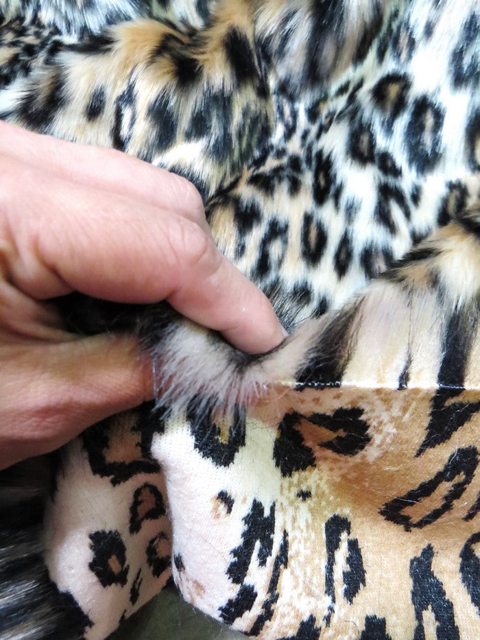 Snow Leopard Brown Leopard Cheetah Animal Long Pile Faux Fur Fabric / Sold By The Yard - 0