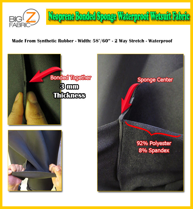 Neoprene Bonded Sponge Waterproof Wetsuit Fabric / 3mm Red / Sold By The Foot
