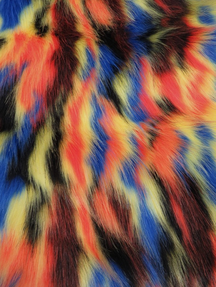 Yellow, Oragne, Black Sunset Multi-Color Faux Fur Fabric /  Sold by the Yard