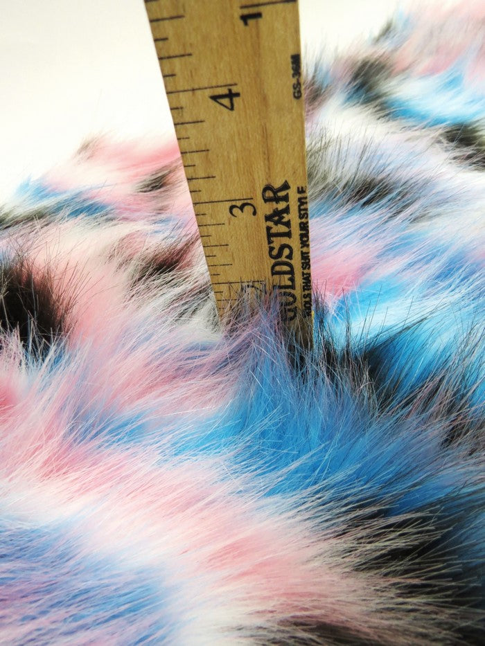 30 Yard Roll of Yellow, Teal, Fuchsia Sunset Multi-Color Faux Fur Fabric