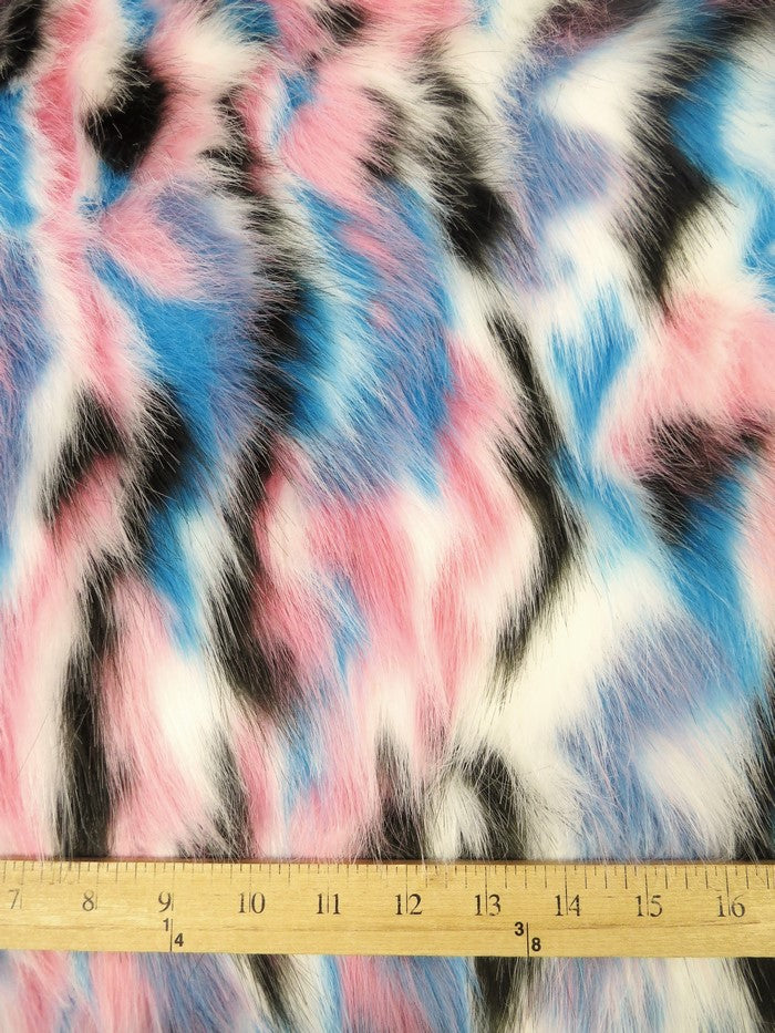 30 Yard Roll of Yellow, Teal, Fuchsia Sunset Multi-Color Faux Fur Fabric