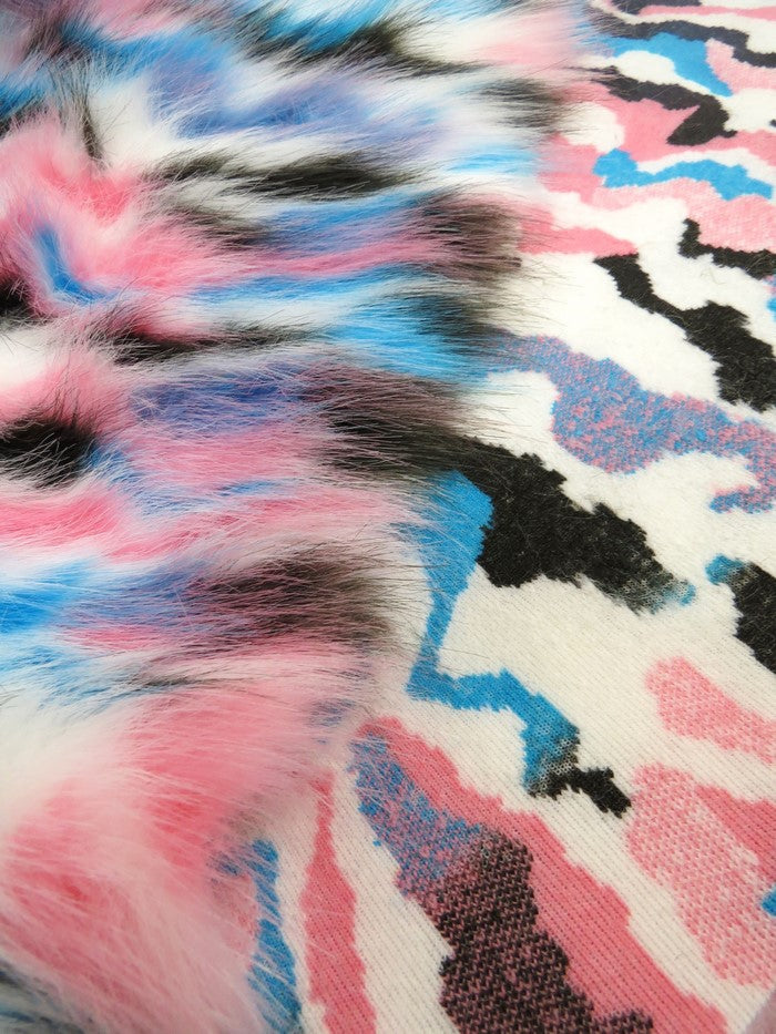 Yellow, Teal, Fuchsia Sunset Multi-Color Faux Fur Fabric /  Sold by the Yard