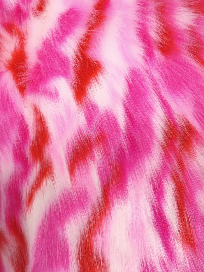 Candy, White, Red Sunset Multi-Color Faux Fur Fabric /  Sold by the Yard