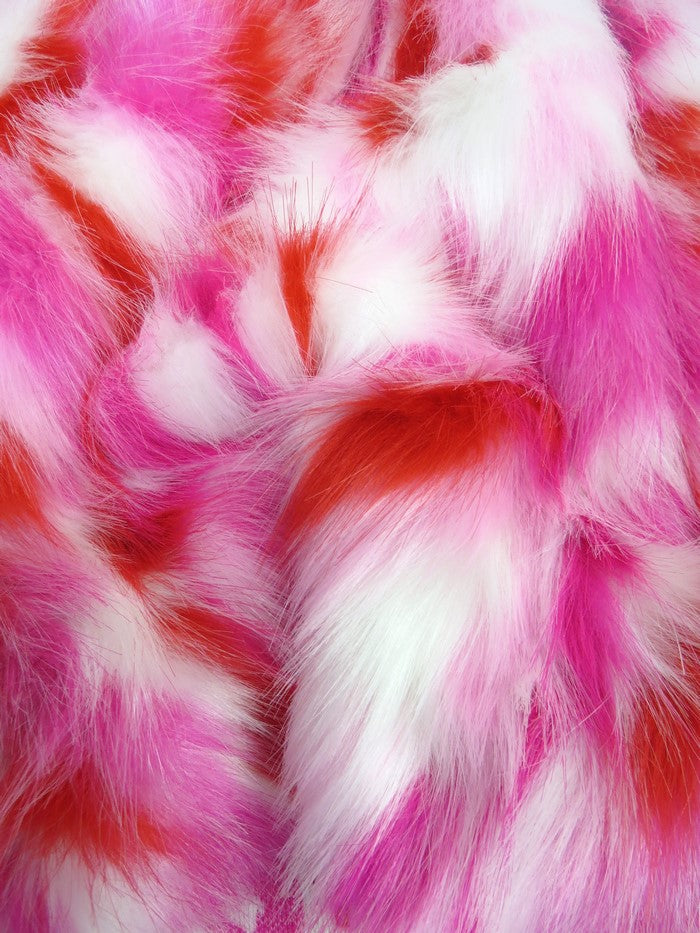 Candy, White, Red Sunset Multi-Color Faux Fur Fabric /  Sold by the Yard - 0