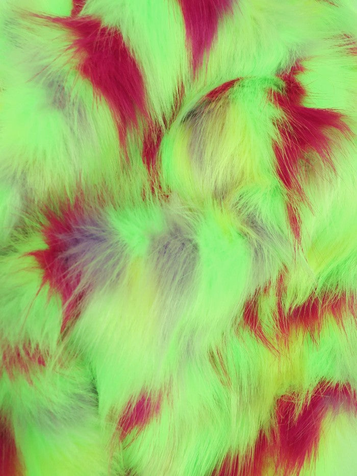 Lime Green, Fuchsia, Purple Sunset Multi-Color Faux Fur Fabric /  Sold by the Yard-2
