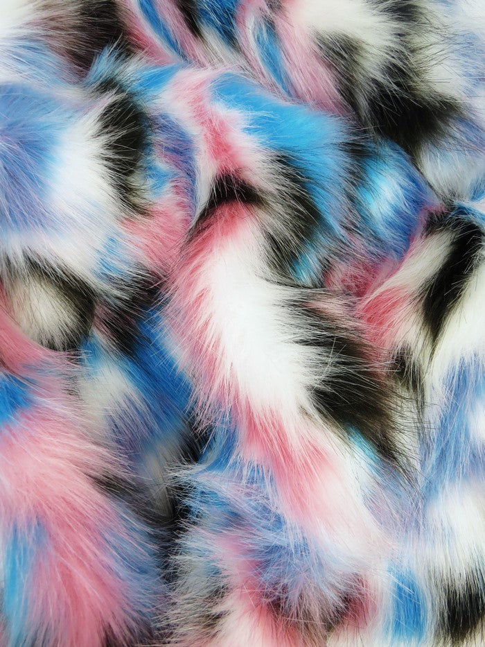 Brown, Turquoise, Pink Sunset Multi-Color Faux Fur Fabric / EcoShag&reg; /  Sold by the Yard