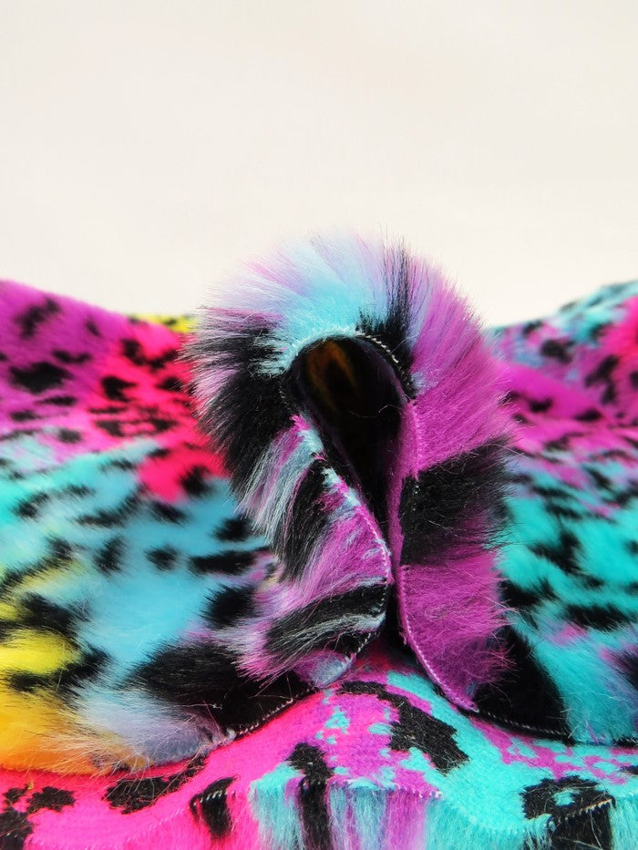 Rainbow Leopard Animal Faux Fur Fabric-6