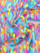 30 Yard Roll of Turquoise, Orange, Fuchsia Sunset Multi-Color Faux Fur Fabric-1
