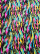 30 Yard Roll of Yellow, Teal, Fuchsia Sunset Multi-Color Faux Fur Fabric-3