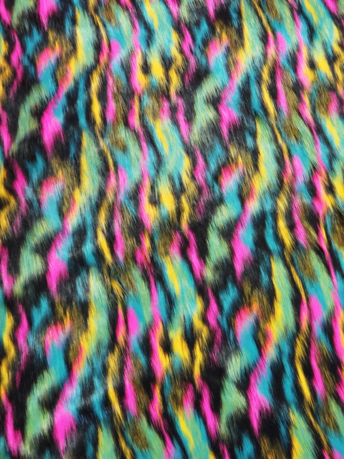 30 Yard Roll of Yellow, Teal, Fuchsia Sunset Multi-Color Faux Fur Fabric