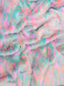 30 Yard Roll of Mint, Gray, Lavender, Coral Sunset Multi-Color Faux Fur Fabric-1