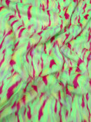 30 Yard Roll of Lime Green, Fuchsia, Purple Sunset Multi-Color Faux Fur Fabric-1