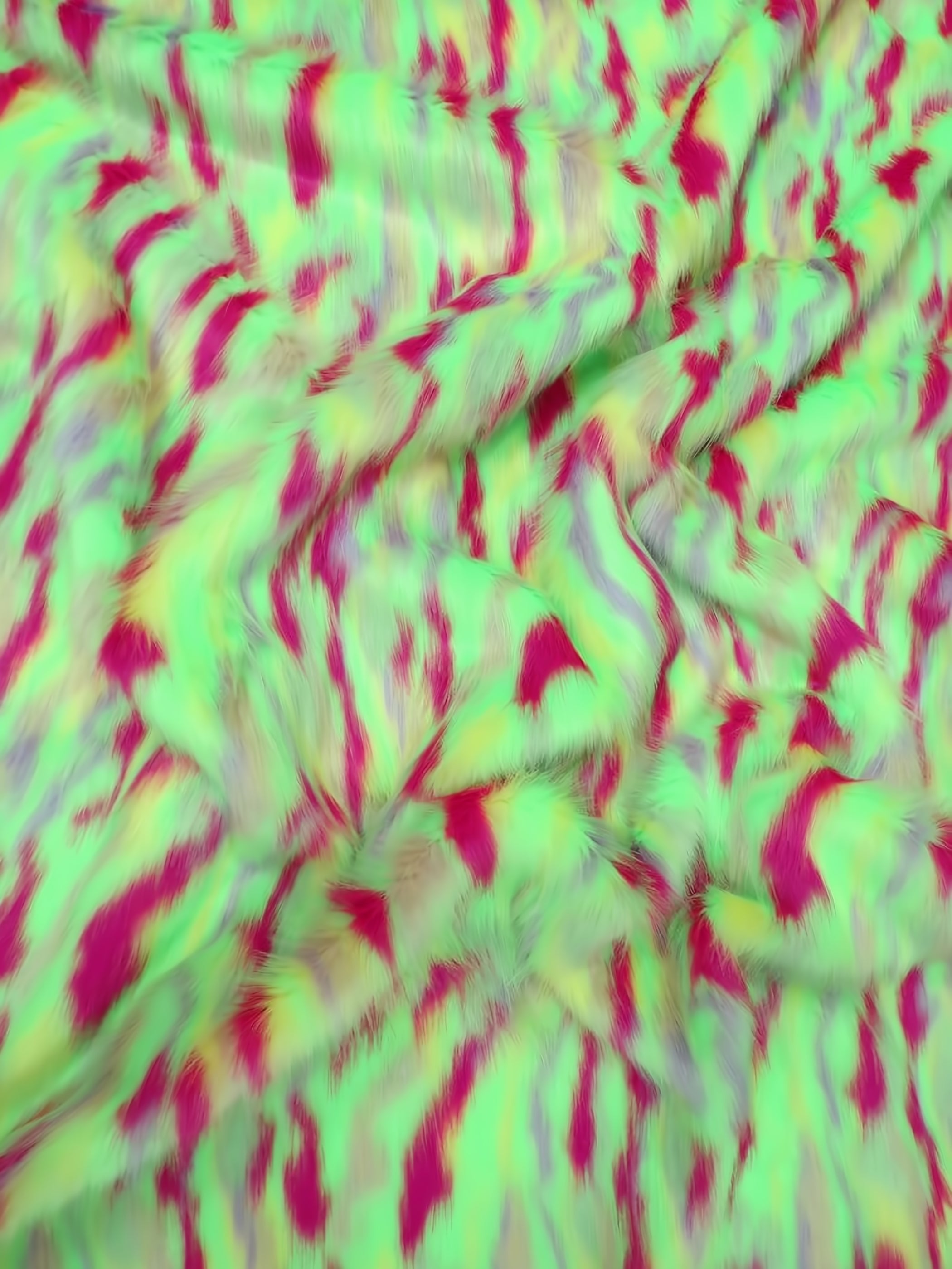 30 Yard Roll of Lime Green, Fuchsia, Purple Sunset Multi-Color Faux Fur Fabric