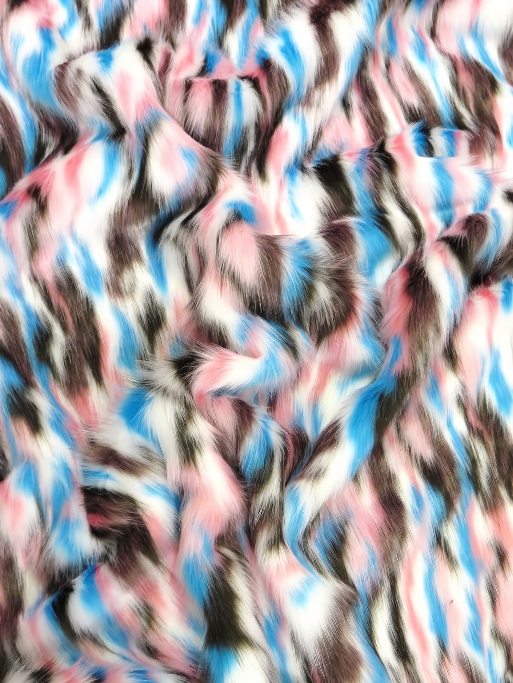 Brown, Turquoise, Pink Sunset Multi-Color Faux Fur Fabric / EcoShag® /  Sold by the Yard