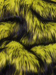 Neon Yellow/Black Poison Spike Shag Faux Fur Fabric / Sold by the Yard
