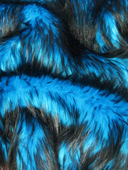 Neon Blue/Black Poison Spike Shag Faux Fur Fabric / Sold by the Yard