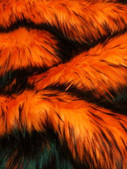 Neon Orange/Black Poison Spike Shag Faux Fur Fabric / Sold by the Yard