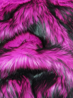 Neon Pink/Black Poison Spike Shag Faux Fur Fabric / Sold by the Yard