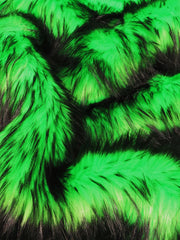 Neon Lime/Black Poison Spike Shag Faux Fur Fabric / Sold by the Yard