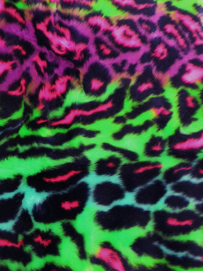 Ecoshag Hippie Jaguar Faux Fur Fabric / Fuchsia - Dark Purple - Green