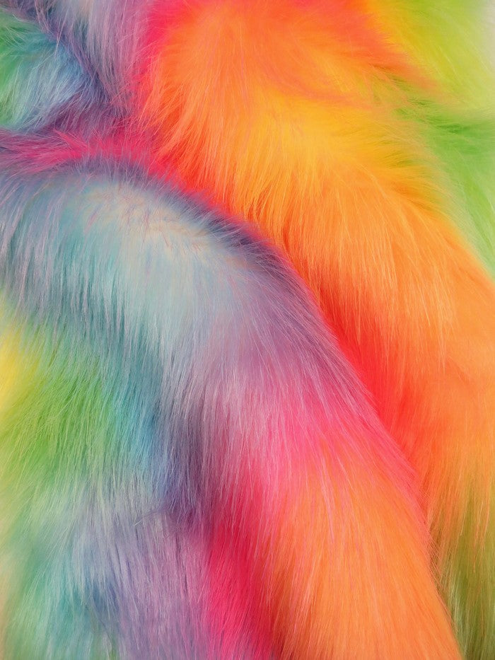 Wave Rainbow 1 Wave Rainbow Long Pile Faux Fur Fabric / Sold By The Yard - 0