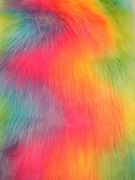 Wave Rainbow 1 Wave Rainbow Long Pile Faux Fur Fabric by the Yard